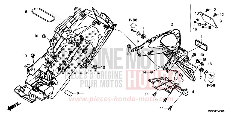 REAR FENDER for CB500X ABS MAT GUNPOWDER BLACK METALLIC (NH436) from 2014